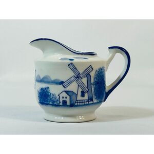 Vintage Windmill Blue White Creamer Milk Pitcher Japan Serving Farmhouse